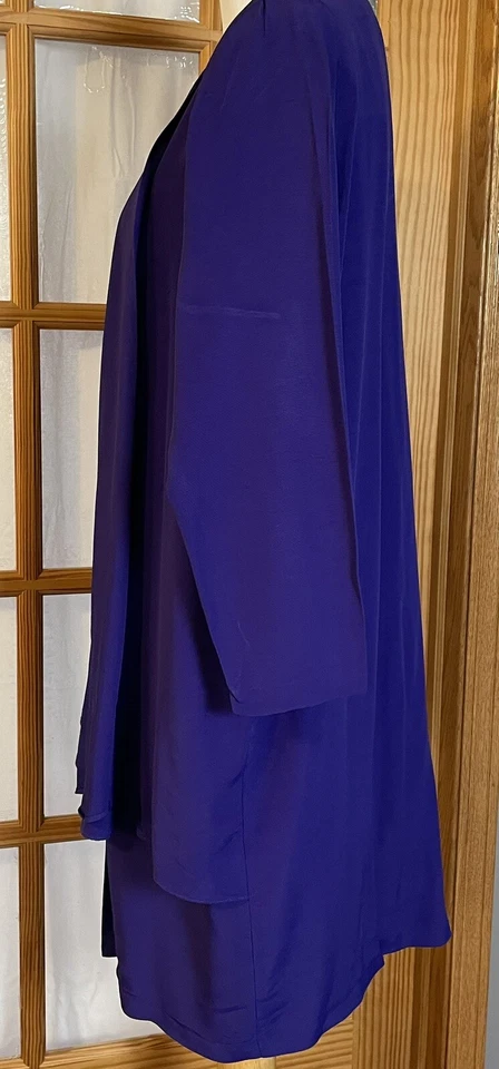 Vestido Chaqueta Integrada Años 80 Luci Pellini Talla 14 Azul Purpúreo Abotonado EE. UU. Formal Foto 3 de 4