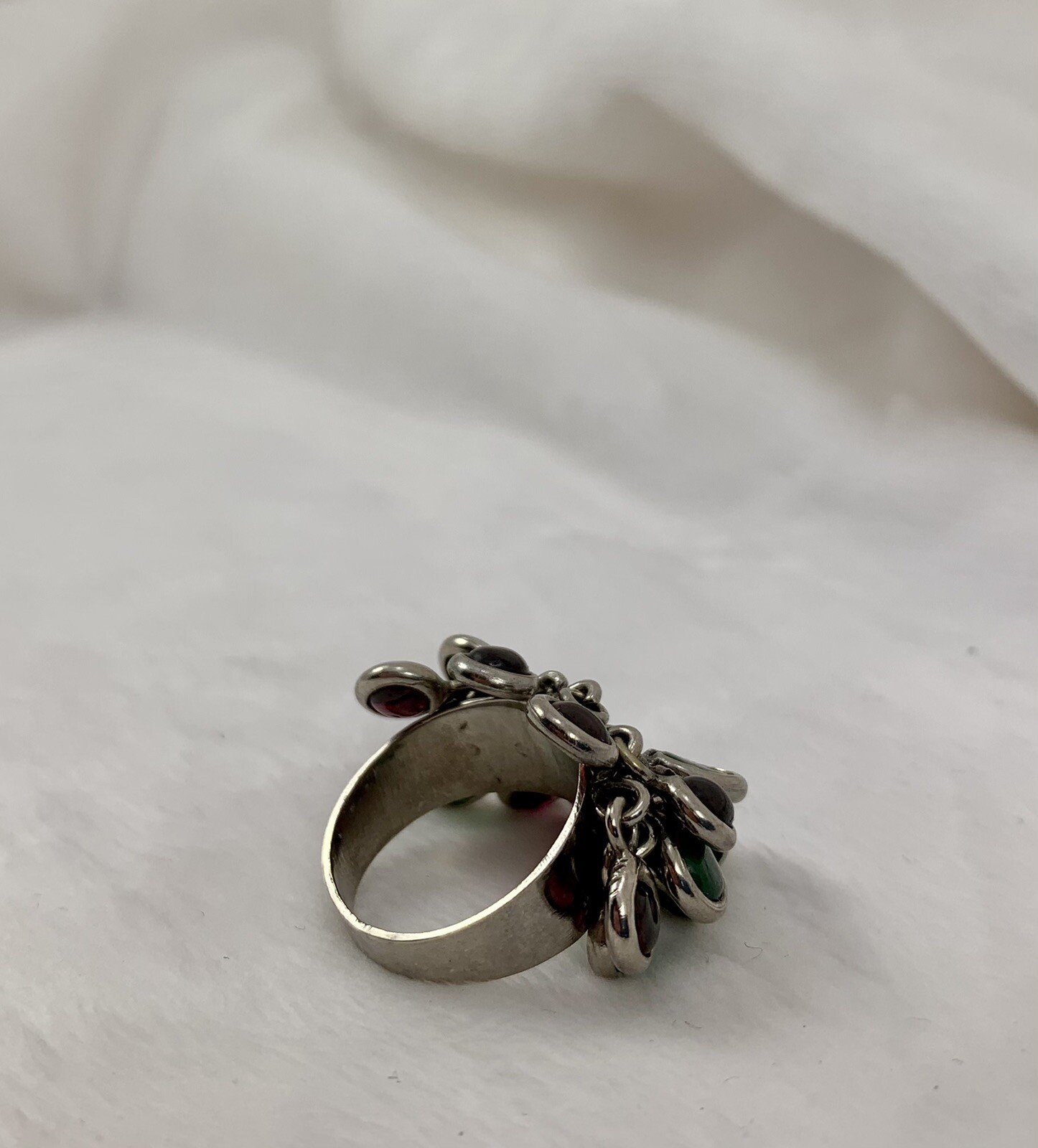 Silvertone Multi Stone Dangly Ring - image 5