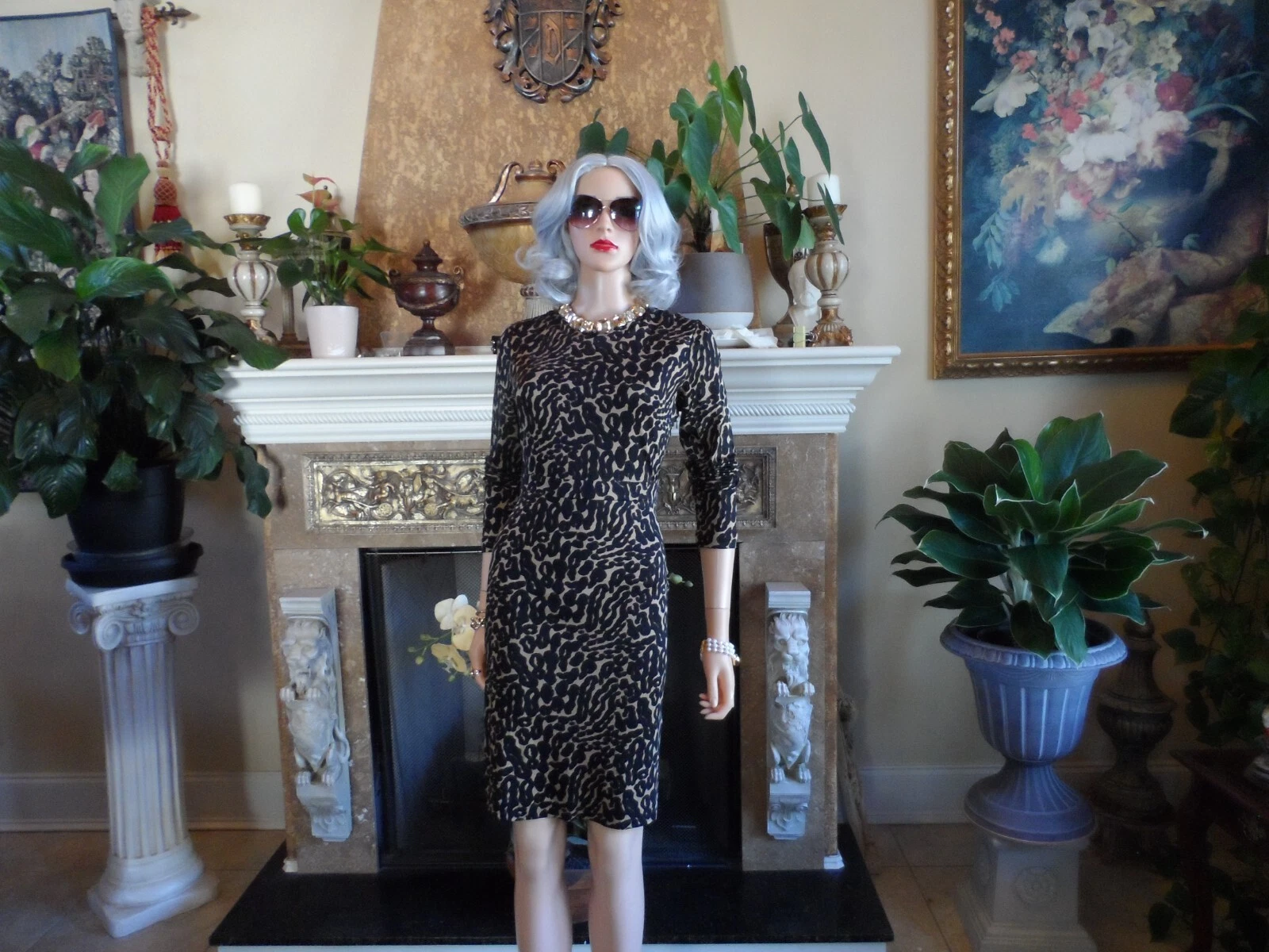 Abito in guaina Tory Burch 100% seta beige stampa mutli taglia M