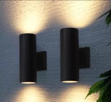 2PK Cylinder Up Down Wall/Porch Outdoor Light Aluminum Black - NEW IN BOX