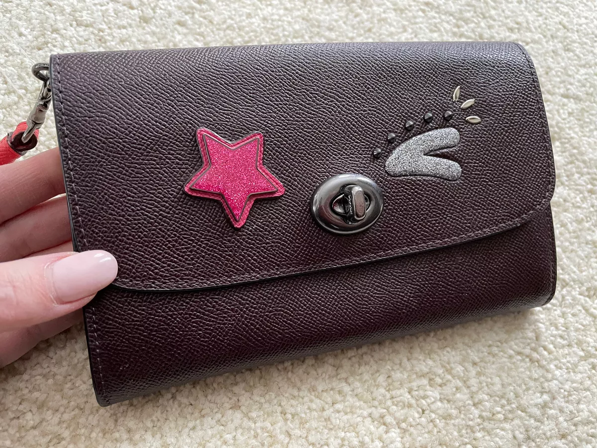 Coach Authentic Leather Stars Accent Purple Full Size Wallet