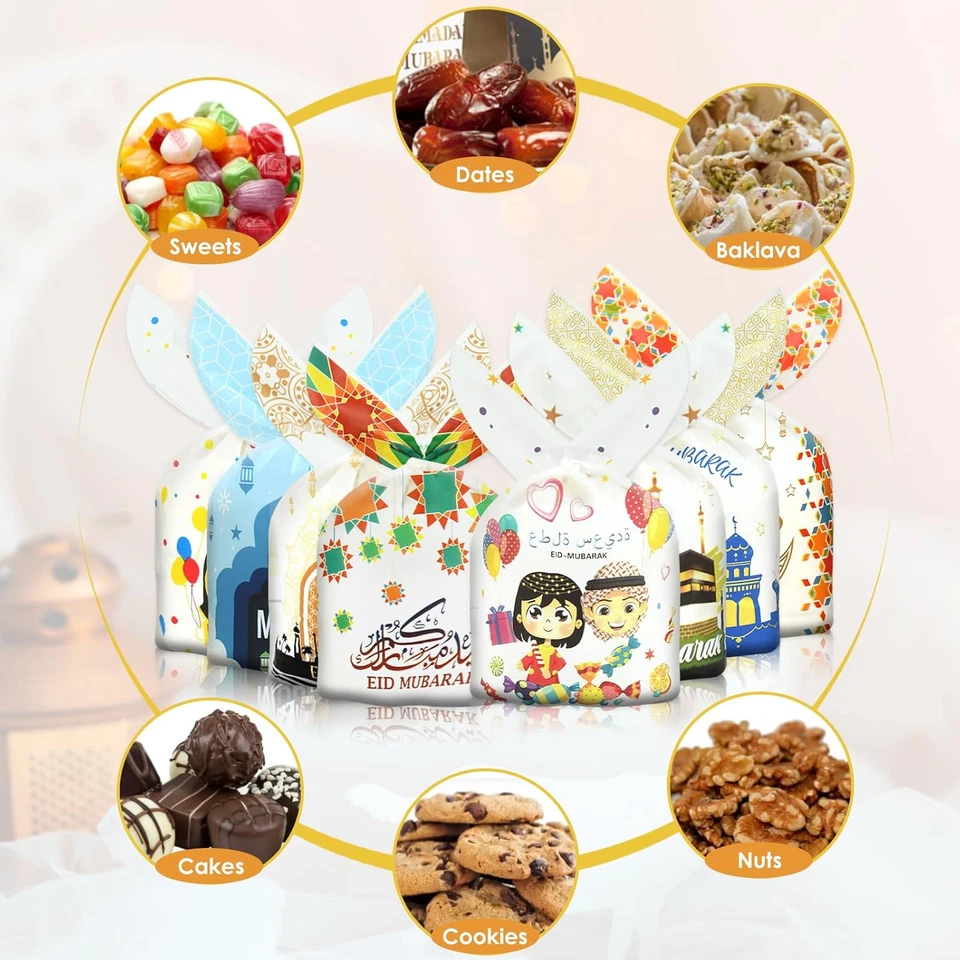 Bolsas de golosinas de fiesta Eid Mubarak - 80 piezas bolsas de regalos para celebraciones de Ramadán Foto 4 de 4