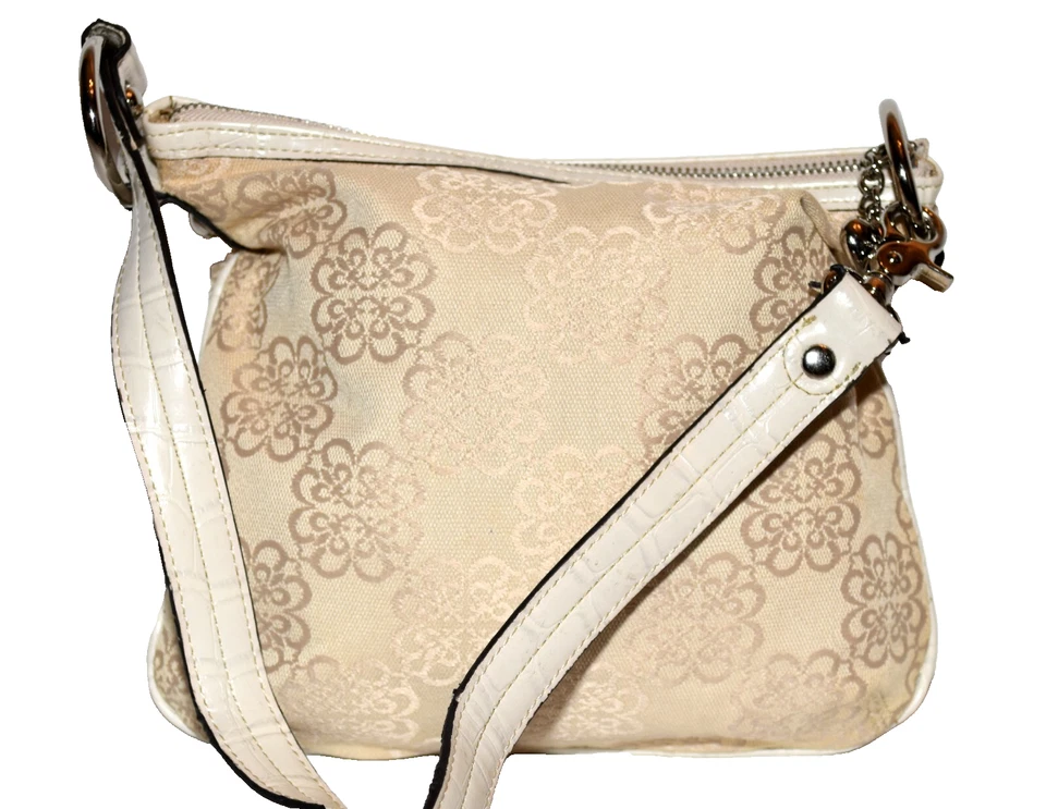 Kathy Van Zeeland 米色花卉帆布白色镶嵌人造皮革斜挎包 — 第 2/4 张图片