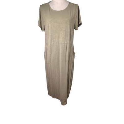 J.Jill women s  LP, scoop neck pocketed short sleeve maxi Lagenlook Olive dress