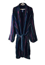 Vintage 90s Streetwear Mens One Size Rainbow Stripe Terry Cloth Belt Bath Robe