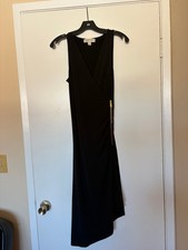 Michael Kors Black Sleeveless Dress Size S Gold Zipper Chain Detail Wrap V-Neck