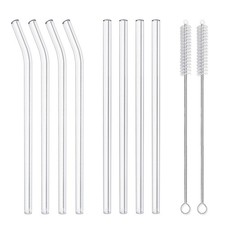 Hiware 10-Piece Reusable Glass Drinking Straws - 10 X 10 Mm - Smoothie Straws