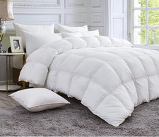 Egyptian Bedding Down Alternative Comforter White/Gold Pipe Edge, Queen 90 x 90"