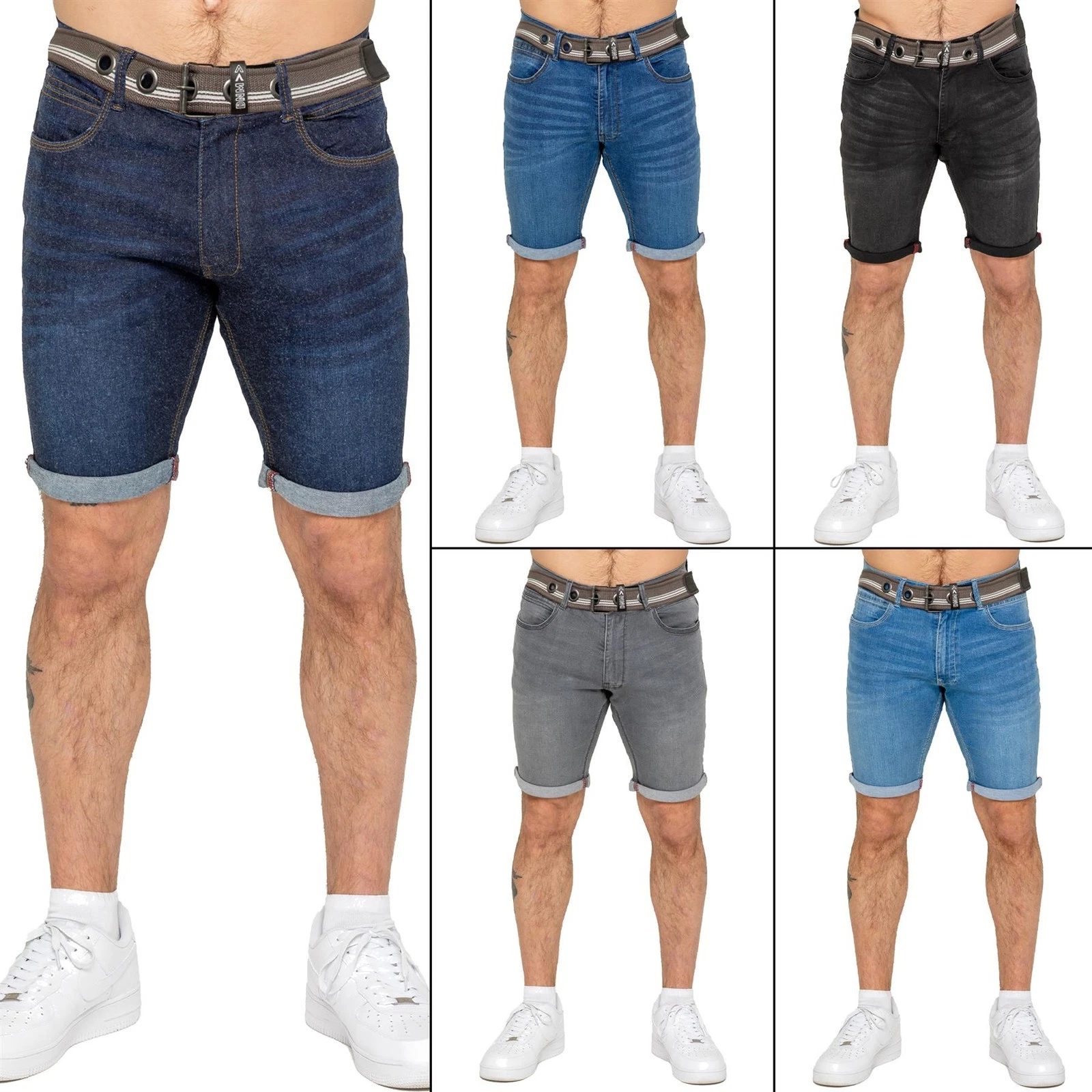 Enzo Mens Denim Shorts Slim Fit Stretch Zip Fly Casual Belted Half Pants
Opens in a new window or ta