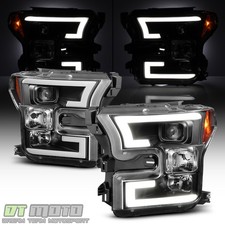 2015 2016 2017 Ford F150 Black Dual LED DRL Tube Projector Headlights Headlamps