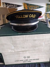 Yellow Cab Company Vtg Drivers Hat Original Embroidered Patch Silk Leather NICE