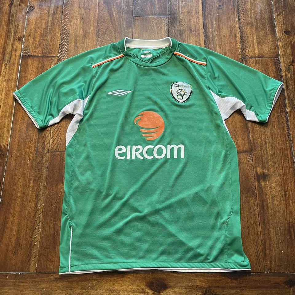 Republic Of Ireland Shirt Mens Medium Green Soccer Umbro Eircom FAI Jersey Home - Image 2 of 4