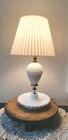 Vintage Hobnail Milk Glass Table Lamp w/ Plastic Pleated Shade 15” Cottage Chic