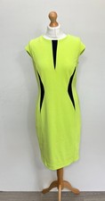 Roman Dress Womens UK 12 Neon Lime Black Contrast Cap Sleeve Bodycon Stretch