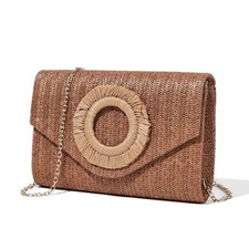 Straws Clutch Purses Raffia Beach Bag Woven Summer Purses Straw Brown