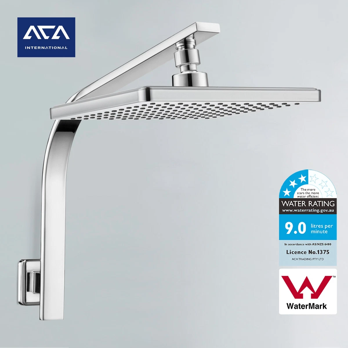 ACA WELS 8'' Rain Shower Head Set Square High Pressure Wall Arm Diverter Chrome