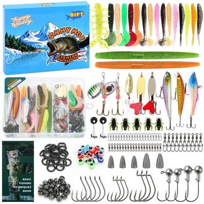 142pc Fishing Tackle Box Kit w/Techniques Book, Gear for Salt & Fresh Water