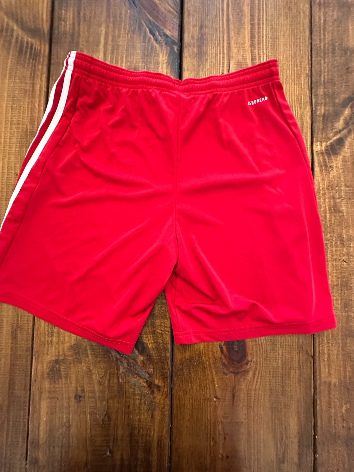 Adidas Mens Red 3 Striped Squadra 21 Football Shorts Elastic Waist Size M NWT
