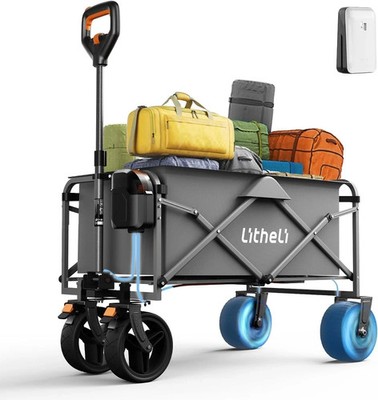 Electric Folding Utility Wagon Cart   All-Terrain Portable Powered Wagon with...