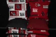 8 CORNHOLE BEAN BAGS made w OU OKLAHOMA SOONERS Fabric ACA Reg Bags