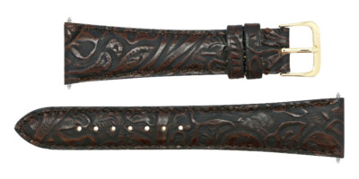 20mm Brown Genuine Leather Western Tooled Watch Band USA