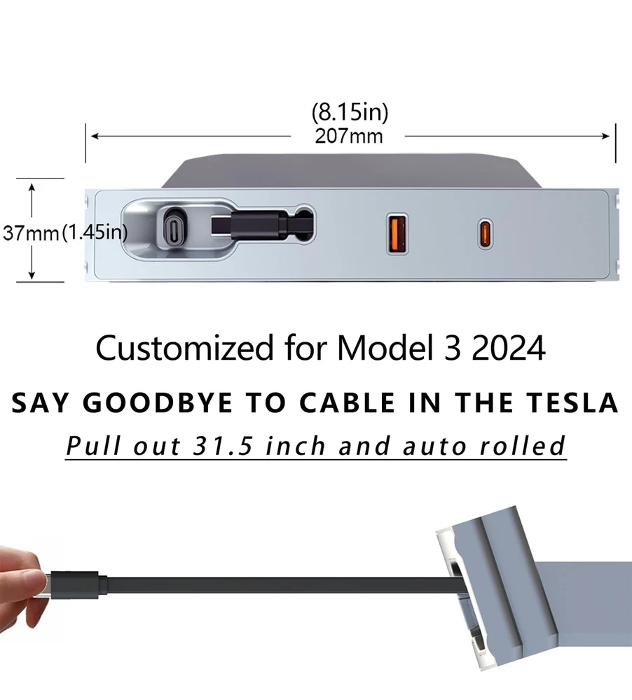 USB Hub for Tesla Model 3 2024 Highland,30W Fast Charging Tesla Model 3 Acces...