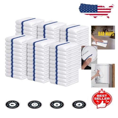 Lightweight & Quick-Drying Cotton Bar Mop Towels - 60 Pcs 16x19" Reusable Rags