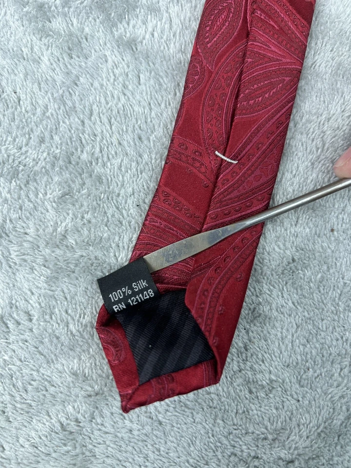 Madison 100% Silk Neck Tie Red Wine Scroll Paisley Classic Length Width Mens - Image 4 of 4