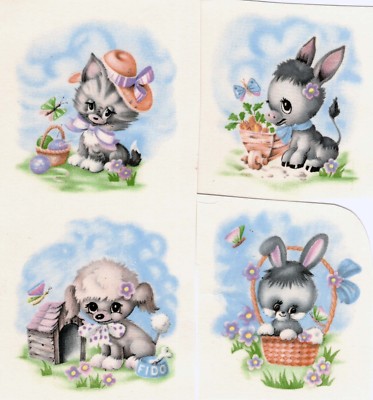 Easter Bunny Rabbit Dog Cat Donkey 3-1/4'' X 3'' Waterslide Ceramic Decals