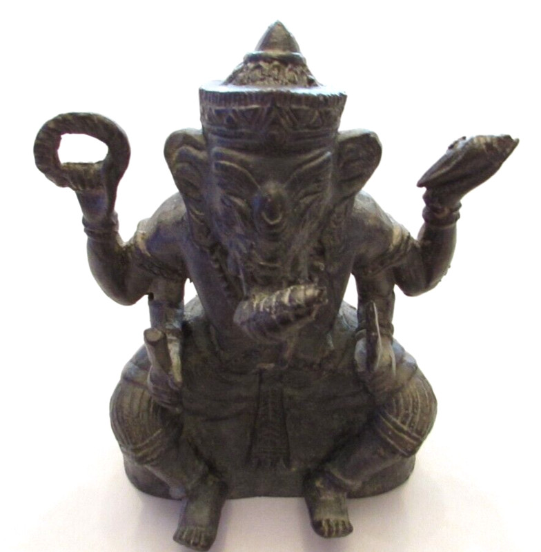 6" Antique Khmer Style Ganesh Bronze Statue 