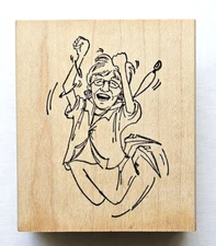 Art Impressions LADY JUMPING For Joy Celebrating Happy Woman Granny Rubber Stamp