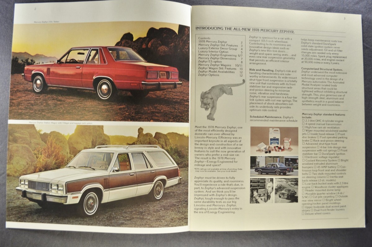 1978 Mercury Zephyr Catalog Brochure Sedan Villager Wagon