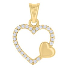 14K Yellow Gold Cubic-Zirconia Heart Charm Pendant for Women 0.9gm