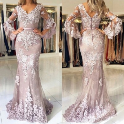 Mother of The Bride Dresses Lace Applique Long sleeves Formal Evening party Gown