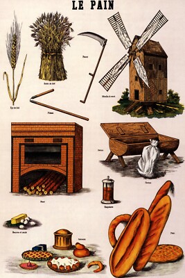 Le Pain Bread Wheat Mill Oven Flour Butter Egg Food Vintage Poster Repro FREE SH