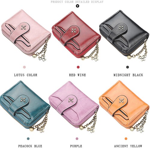 Women's Leather Small Bifold Zipper Pocket Wallet Card Case Purse with id Window - Picture 11 of 34