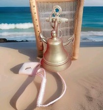 Vintage HEAVY  Brass Ships Bell Anchor With Nautical Rope Hanger PURE NAVY BELL