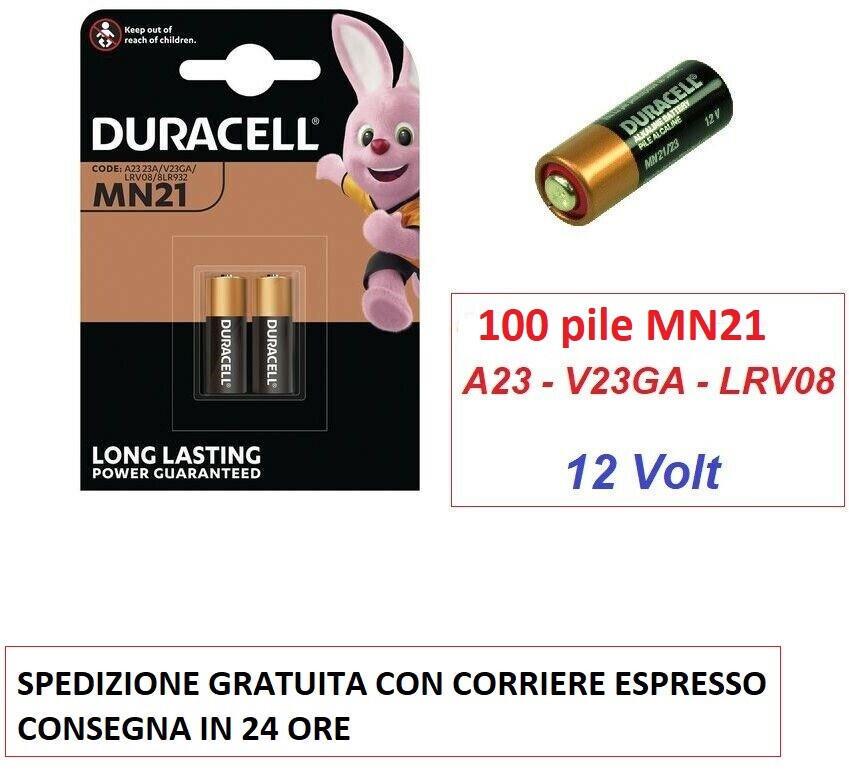 100  pile batterie DURACELL MN21 12 V   x  telecomandi cancello, auto, allarme