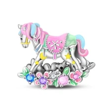 KUNSIR 925 Sterling Silver Charm Flower Rocking Horse Bead Charm For Bracelets