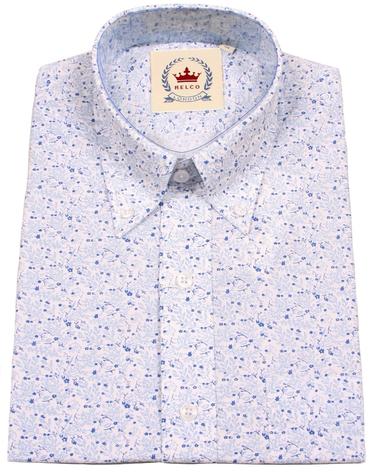 Relco Mens Floral Shirt White Short Sleeve Button Down Collar Retro Flower Vtg