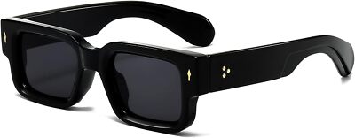 EYLRIM Thick Frame Square Sunglasses for Women Men Medium, 01 Black/Grey 