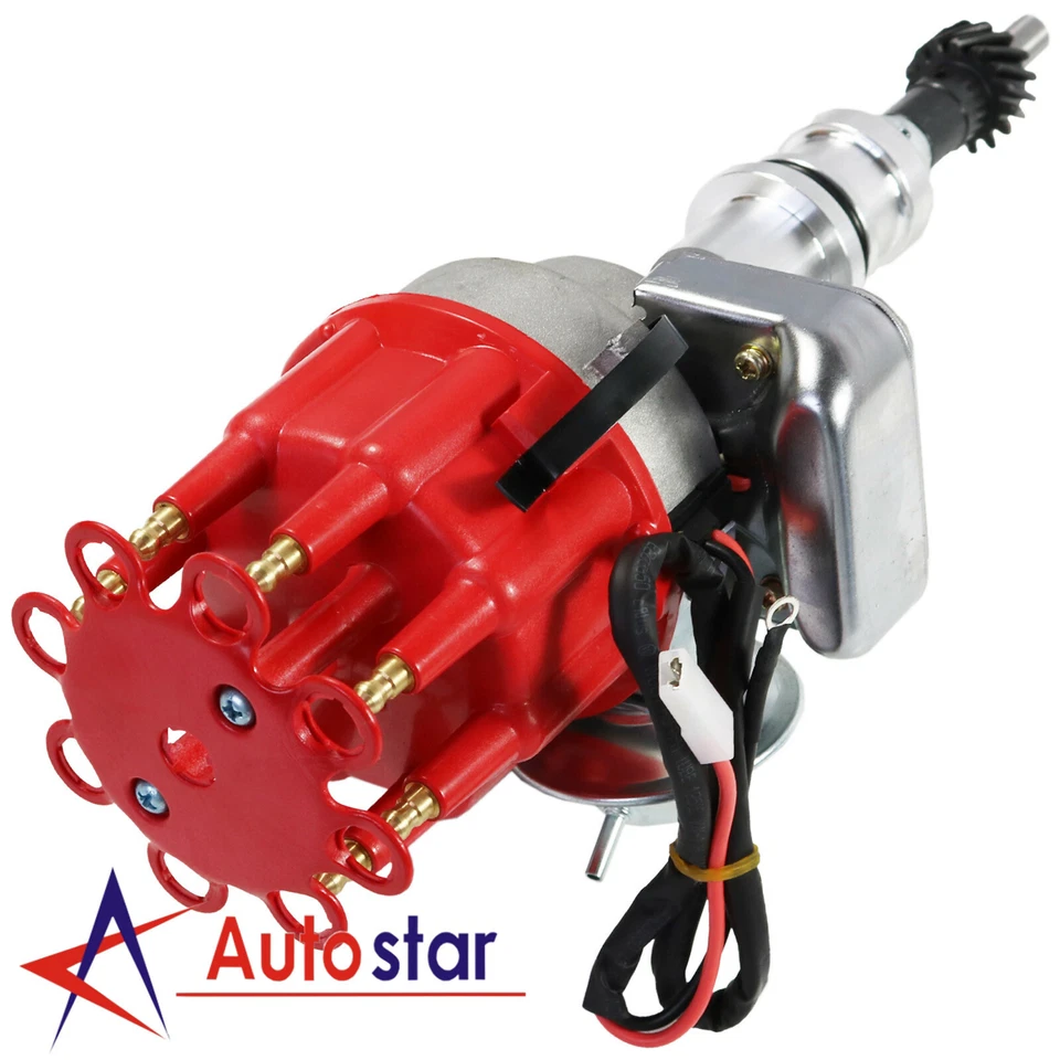 Distribuidor de encendido HEI tapa roja y cables de enchufe para bloque pequeño Ford 289-302 Foto 3 de 4