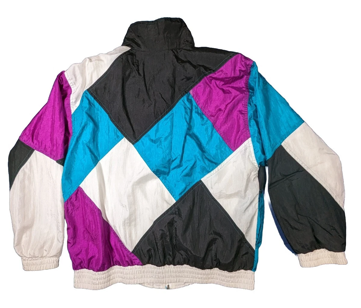 Bocoo Jacket Vtg 80s 90s Retro Windbreaker Large Teal Purple Geometric Track