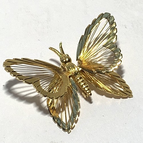 VINTAGE signierte MONET goldene SCHMETTERLINGSNADEL offene Drahtarbeit geschichtete Flügel 2" - Bild 6 von 10
