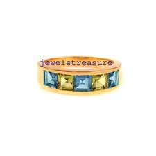 Natural Peridot  Blue Topaz Gemstones Gold Plated 925 Sterling Silver Band 230