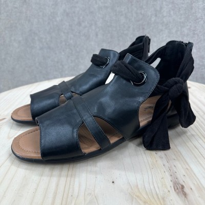 Comfortview Black Strappy Tie Up Gladiator Sandals 10W Flat Open Toe Zipper Back