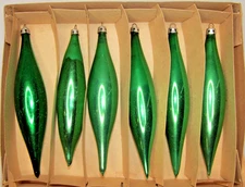 Lot Vintage Glass GREEN Large 6" ICICLE Christmas Ornaments Fantasia Poland