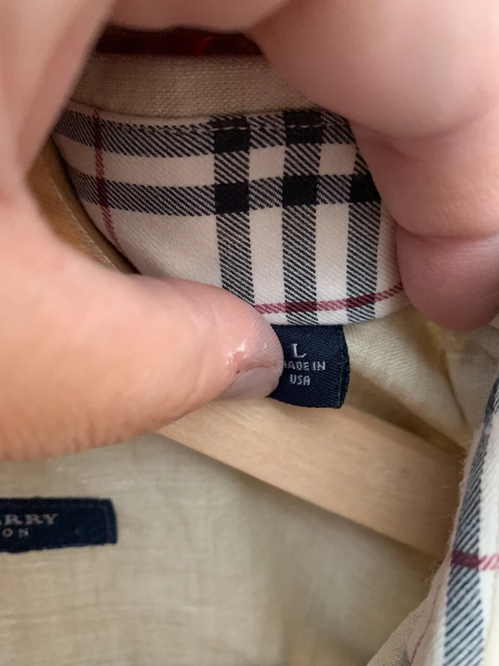 Camisa Burberry Para Hombre Lino Tostado Manga Larga Abotonada Talla L Foto 4 de 4