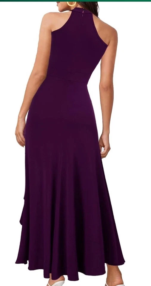 Vestido largo ciruela grande de noche de cóctel de sirena ceñido al cuerpo dividido cuello alto para mujer Foto 2 de 3