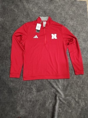 NWT Men Medium Adidas Nebraska Cornhuskers Coaches Red Elevated 1/4 Zip NCAA